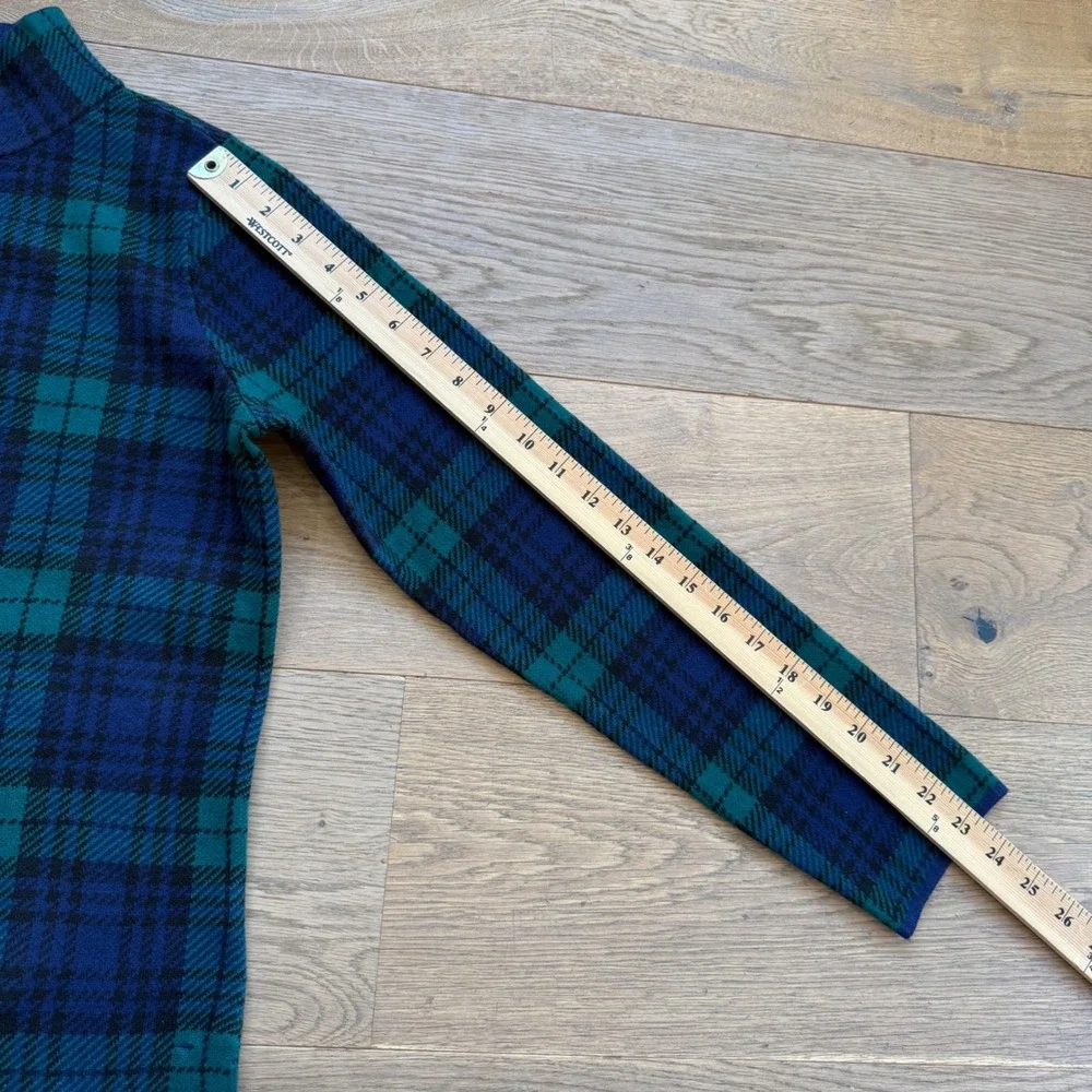 Appleseed's Womens Black Watch Plaid Mock Neck Sweater Blue Green Button M